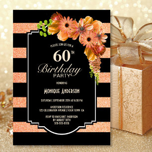 Orange Floral 60th Birthday Party Invitation