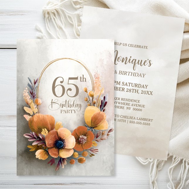 Orange Floral 65th Birthday Party Invitation (Creator Uploaded)