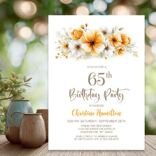 Orange Floral 65th Birthday Party Invitation