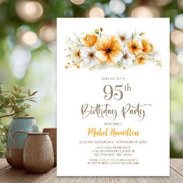Orange Floral 95th Birthday Party Invitation