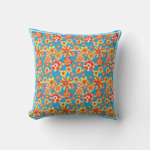 Orange Floral and Blue Polka Polka Dots Reversible Cushion