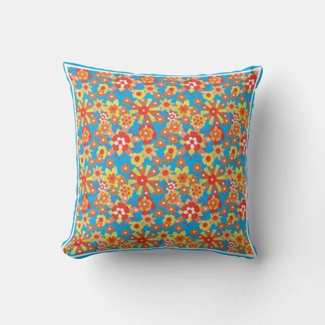 Orange Floral and Blue Polka Polka Dots Reversible Cushion (Front)