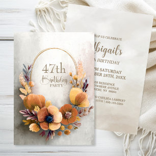 Orange Floral Any Age Birthday Party Invitation