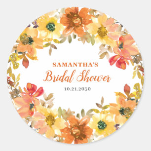 Orange Floral Autumn Bridal Shower Sticker