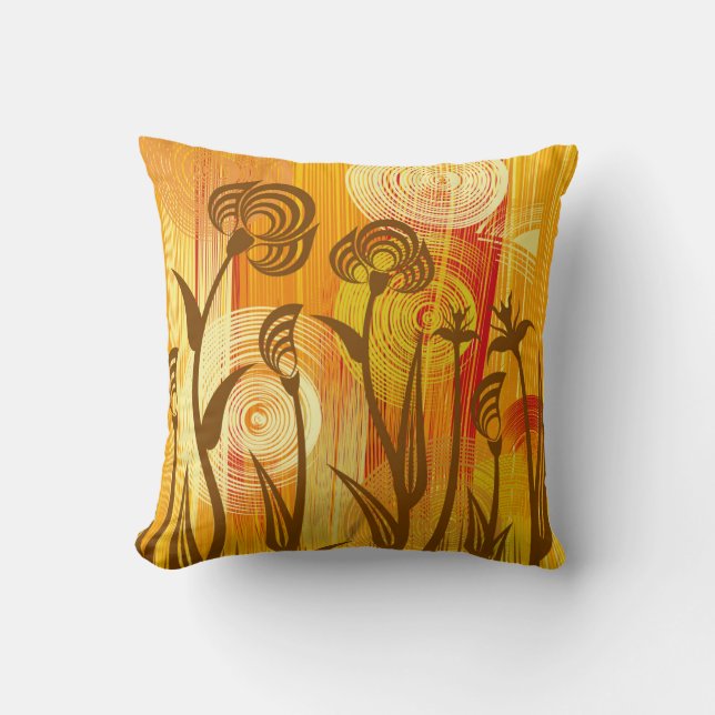 Orange floral background cushion (Front)