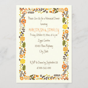 Orange floral border wedding rehearsal dinner invitation