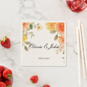 ORANGE FLORAL BOTANICAL BRIDAL SHOWER WEDDING NAPKIN