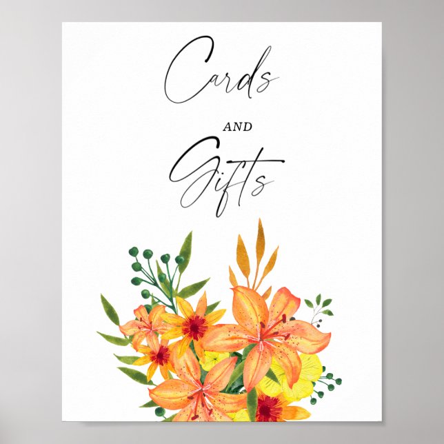 Orange Floral Bridal Shower - Cards & Gifts Poster (Front)