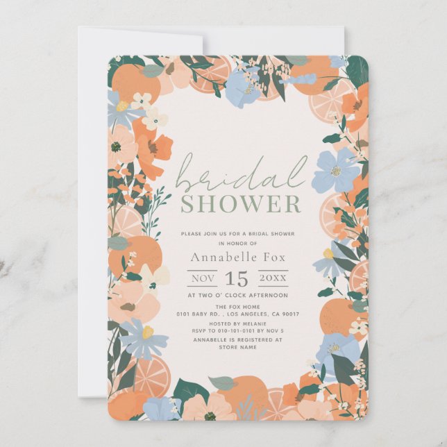 Orange Floral Bridal Shower Invitation (Front)