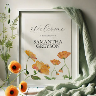 Orange Floral Bridal Shower Welcome Poster