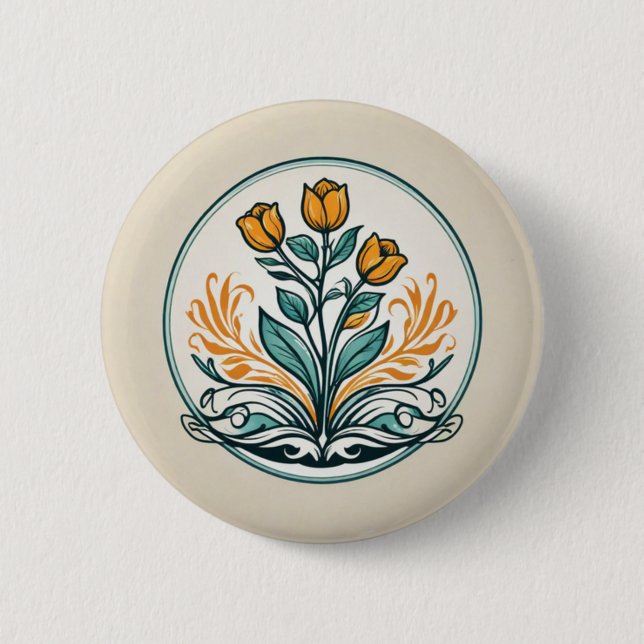 Orange Floral Button (Front)