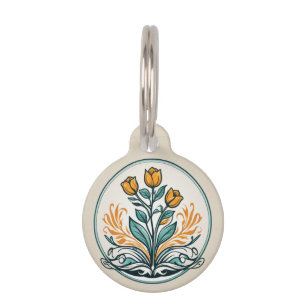 Orange Floral Button Pet Tag