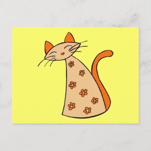 Orange Floral Cat Postcard