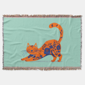 Orange Floral Cat Throw Blanket