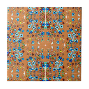 orange floral ceramic tile