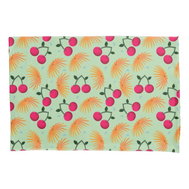 Orange Floral Cherry Pattern | Cute Girly Fruit   Pillowcase (Front)
