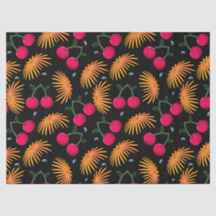 Orange Floral Cherry Pattern Tissue Paper