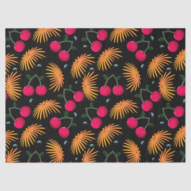 Orange Floral Cherry Pattern Tissue Paper (Front)