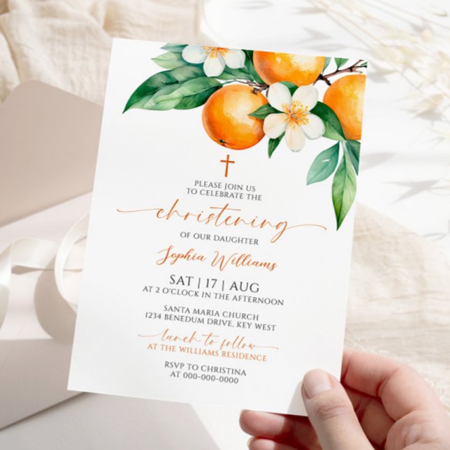 Orange Floral Christening Invitation (Creator Uploaded)