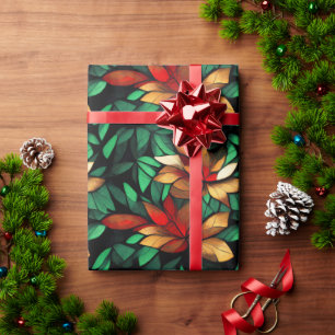 Orange Floral Christmas Pattern Wrapping Paper