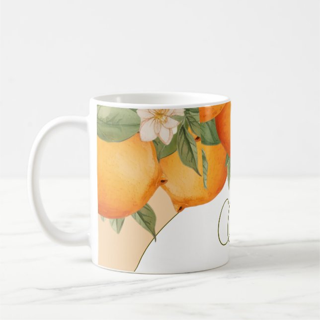 Orange Floral Citrus Modern Personal Business Coffee Mug (Left)