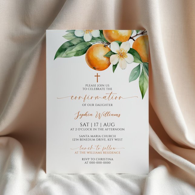 Orange Floral Confirmation Invitation (Creator Uploaded)