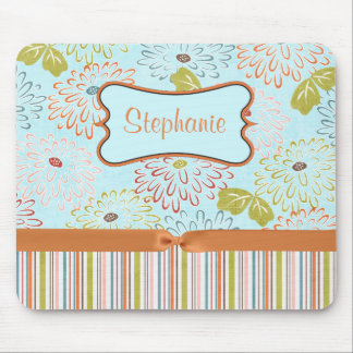 Orange Floral Customisable Monogram Mouse Pad