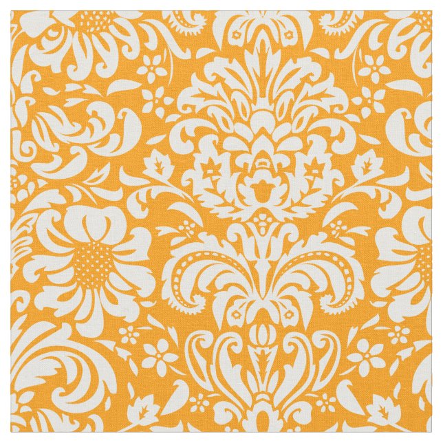 Orange Floral Damask Fabric (Close Up)