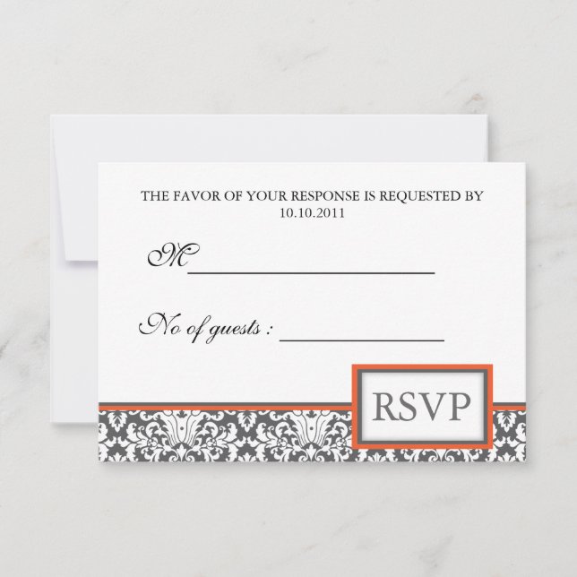 Orange floral Damask RSVP Invite (Front)