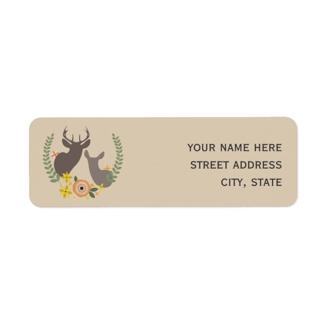 Orange Floral Deer Address Label Return Address Label (Front)