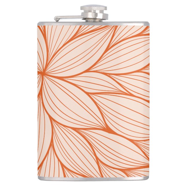 Orange Floral Design Hip Flask (Front)