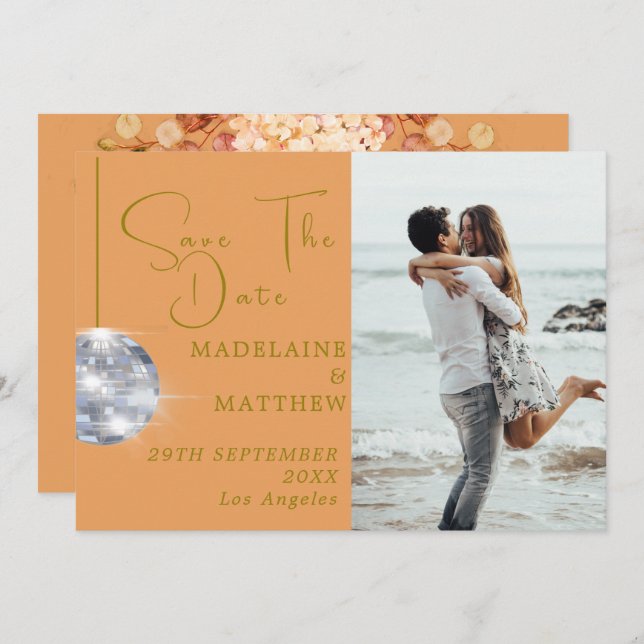 Orange Floral Disco Save The Date Wedding (Front/Back)