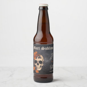 Orange Floral Elegant Skull Monogram Wedding beer  Bottle Label