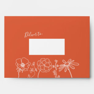 Orange Floral Elegant Verona Sunset Wedding Envelope
