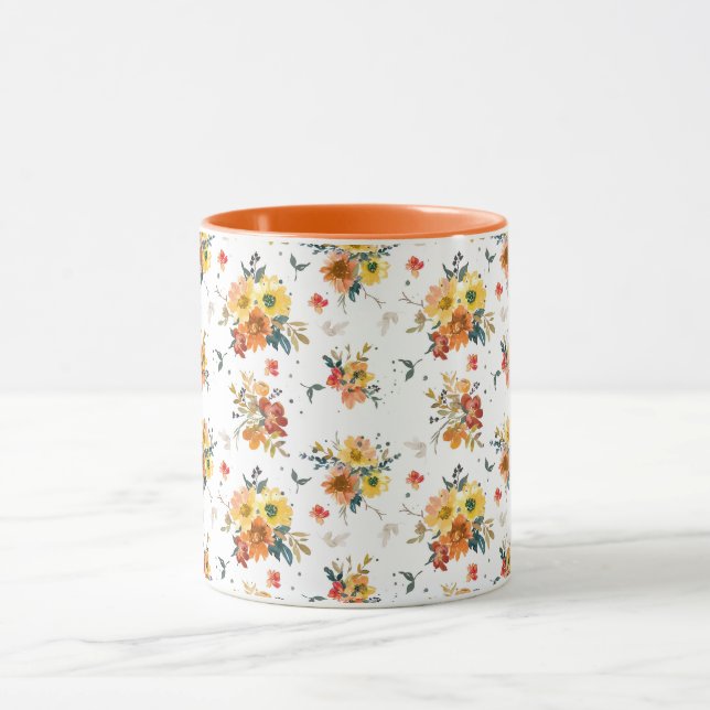 Orange Floral Fall  Mug (Center)