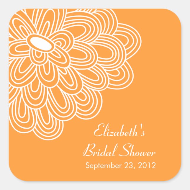 Orange Floral Flowers Bridal Shower Favour Sticker (Front)