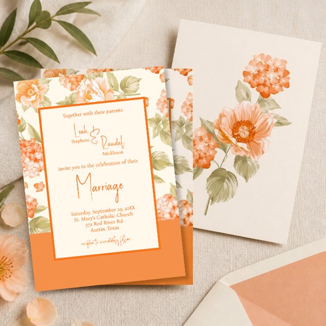 Orange Floral Formal Wedding Invitation (Creator Uploaded)