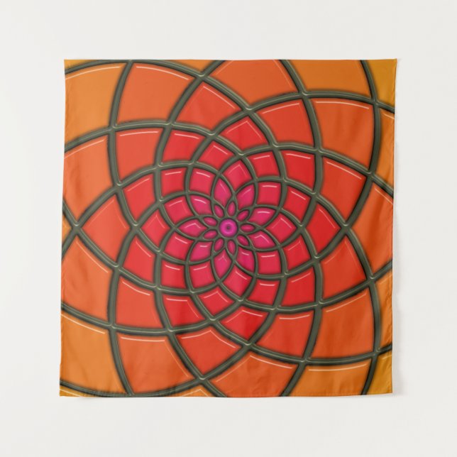 Orange Floral Geometric Pattern Tapestry (Front)