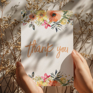 Orange Floral Girl Baby Shower Thank You Flat Card