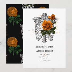 Orange Floral Gothic Bachelorette Party Invitation