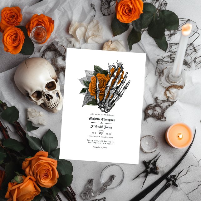 Orange Floral Gothic Wedding QR Code Invitation (Creator Uploaded)