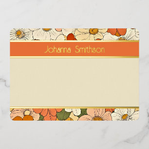 Orange Floral Groove Horizontal Foil Stationery