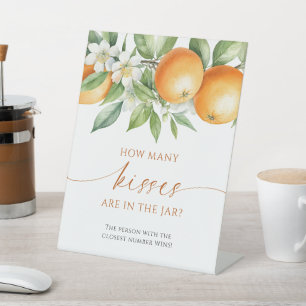 Orange Floral How Many Kisses Are In The Jar Pedestal Sign