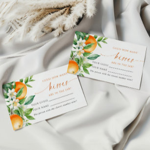 Orange Floral How Many Kisses Shower Game card