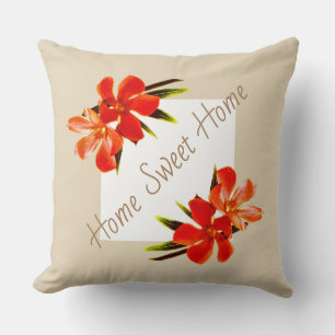 Orange Floral   Khaki & White   Home Sweet Home Cushion