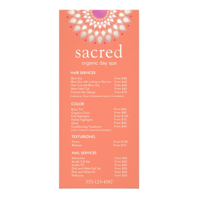 Orange Floral  Lotus Flower Spa Salon  List Menu (Front)