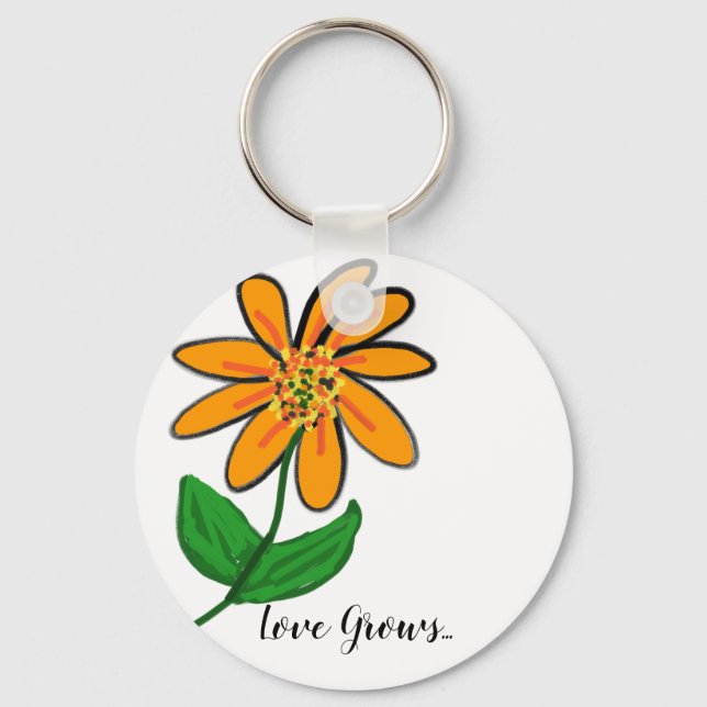 Orange Floral Love Grows Key Ring (Front)