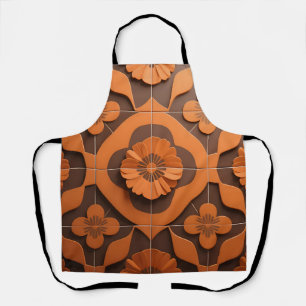 Orange Floral Medallion Geometric Tile Pattern Apron