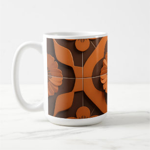 Orange Floral Medallion Geometric Tile Pattern Coffee Mug