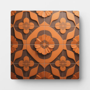 Orange Floral Medallion Geometric Tile Pattern Plaque
